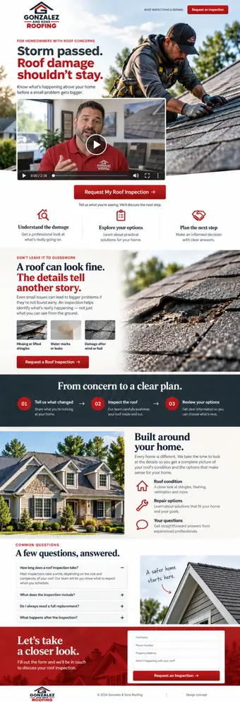 Gonzalez & sons roofing landing page built by Dead River