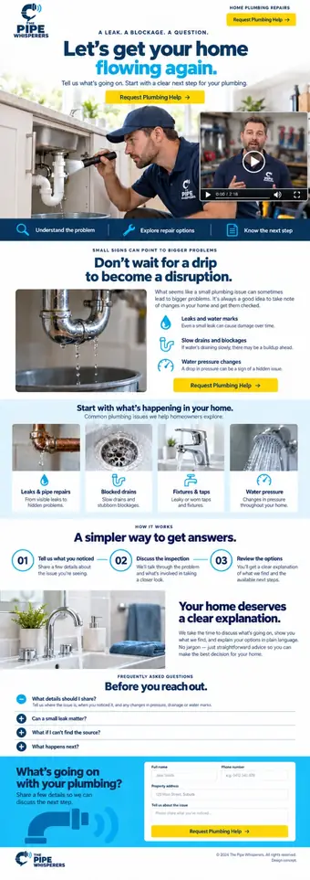 The pipe whisperers landing page built by Dead River