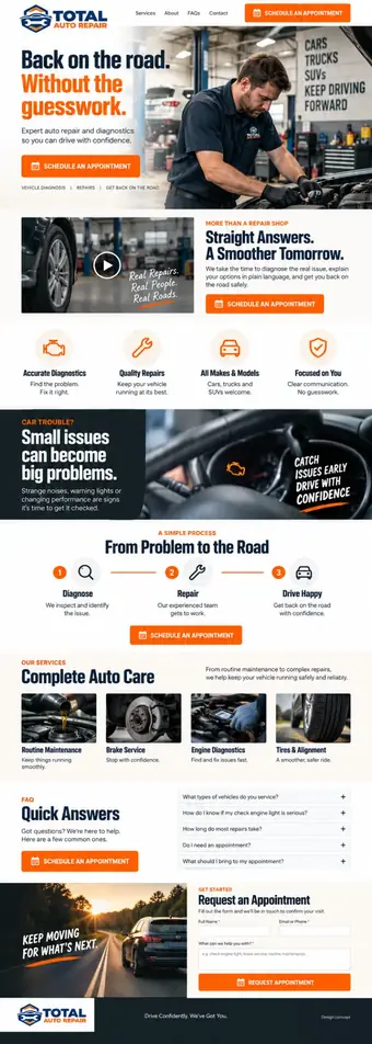 Total auto repair landing page built by Dead River