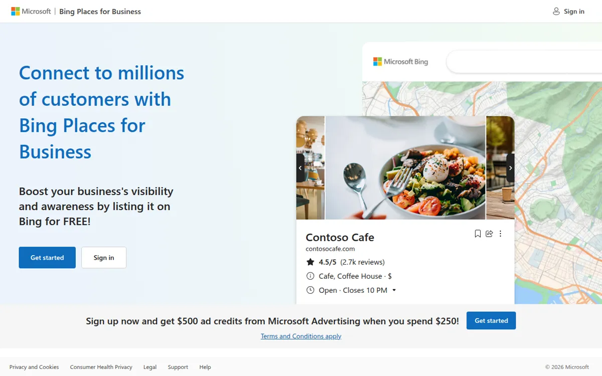 Bing Places for Business page