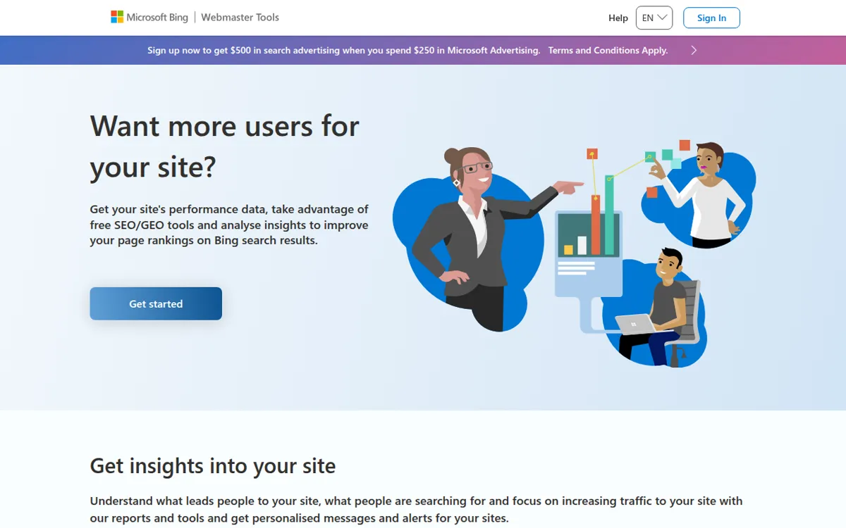 Bing Webmaster Tools page
