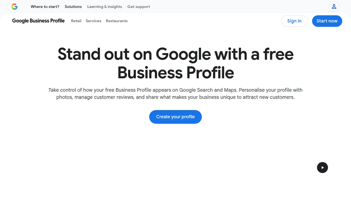 Google Business Profile sign-in page