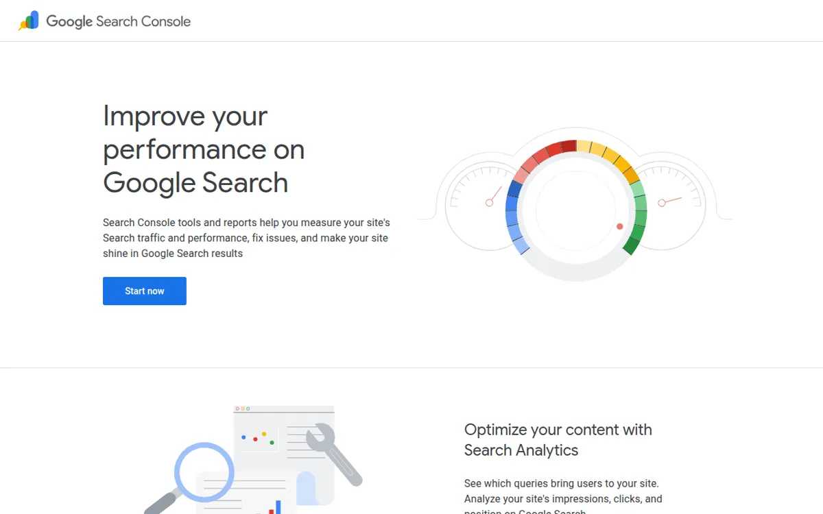 Google Search Console home page
