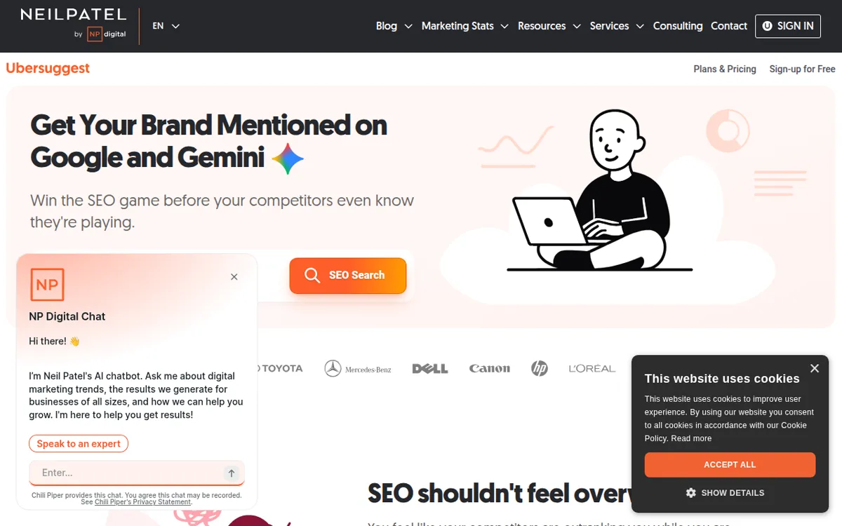 Ubersuggest page